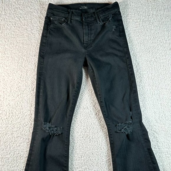 Mother The Weekender Fray Flare Jeans Black Distressed Size 25 Boho Hippie Lux - Picture 2 of 14